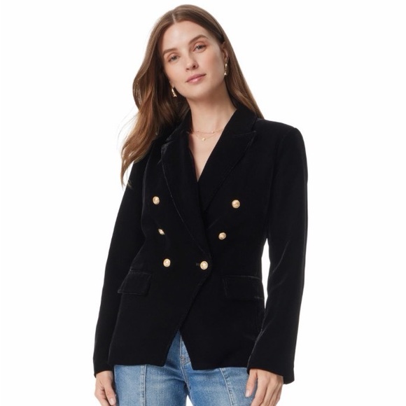 Sam Edelman Jackets & Blazers - Sam Edelman Black Velvet Double-Breasted Blazer with Gold Buttons